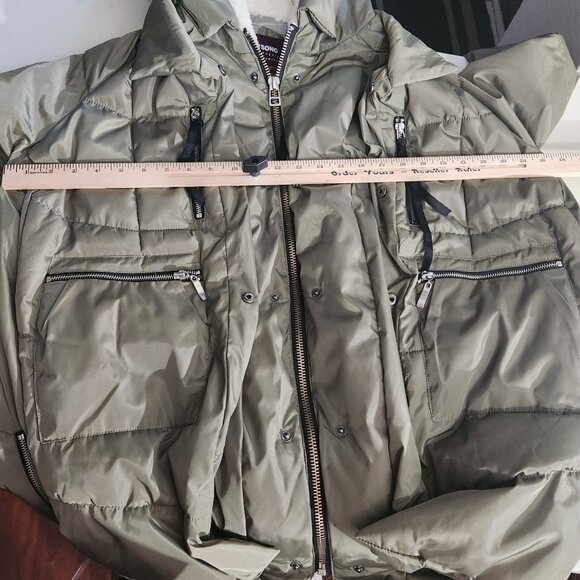 Ci Sono Olive Green Faux Shearling Hooded Oversized Puffy Parka Puffer Coat M - Picture 16 of 16